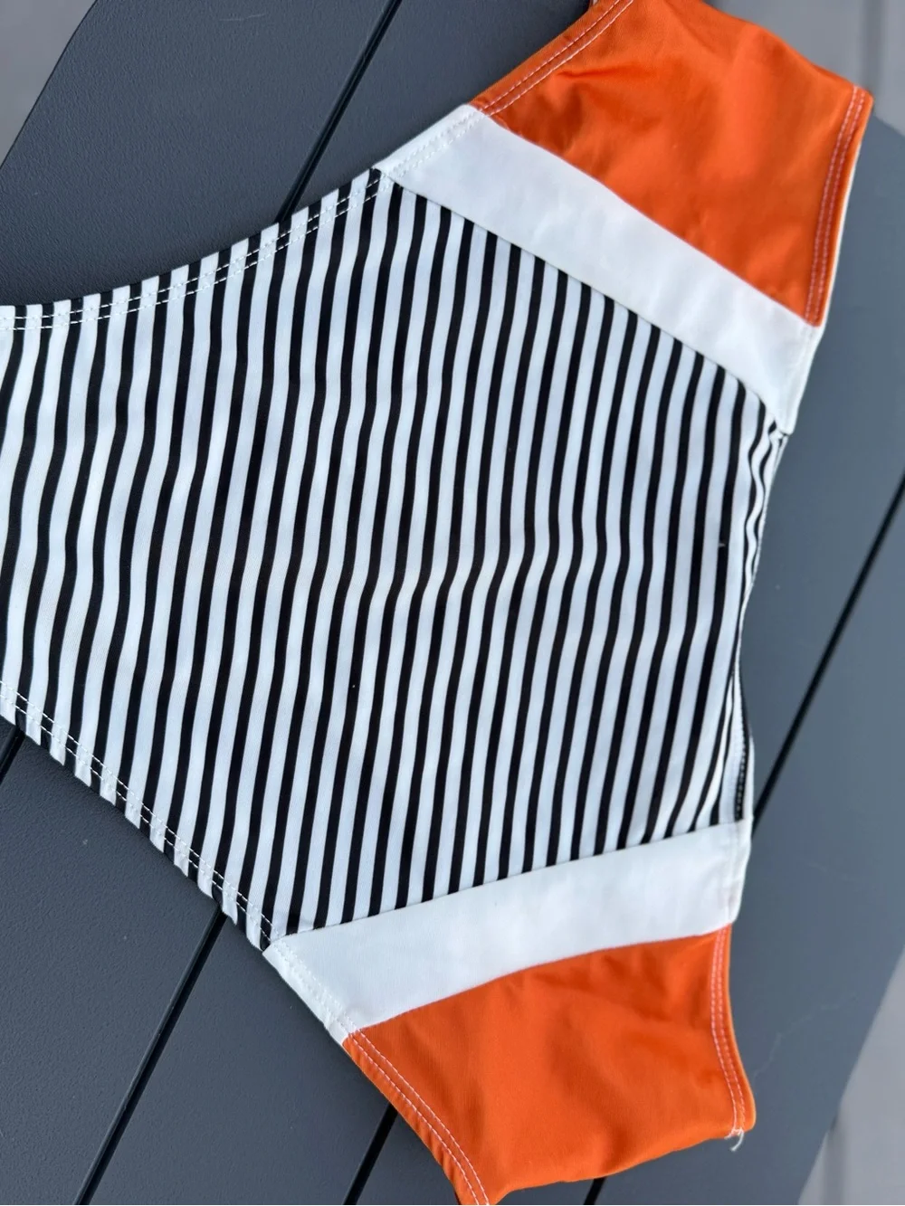 Striped Bikini Bottom with Orange Side Panels